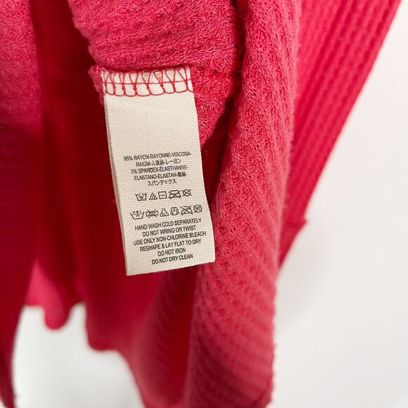 Free People Small S Red Pink Sunset Park Drippy Thermal Waffle Knit Tunic Top - Picture 10 of 14